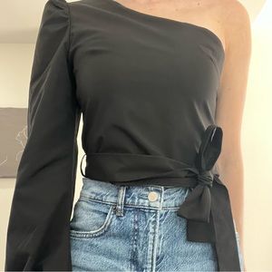 Club L London One Sleeve Black Top